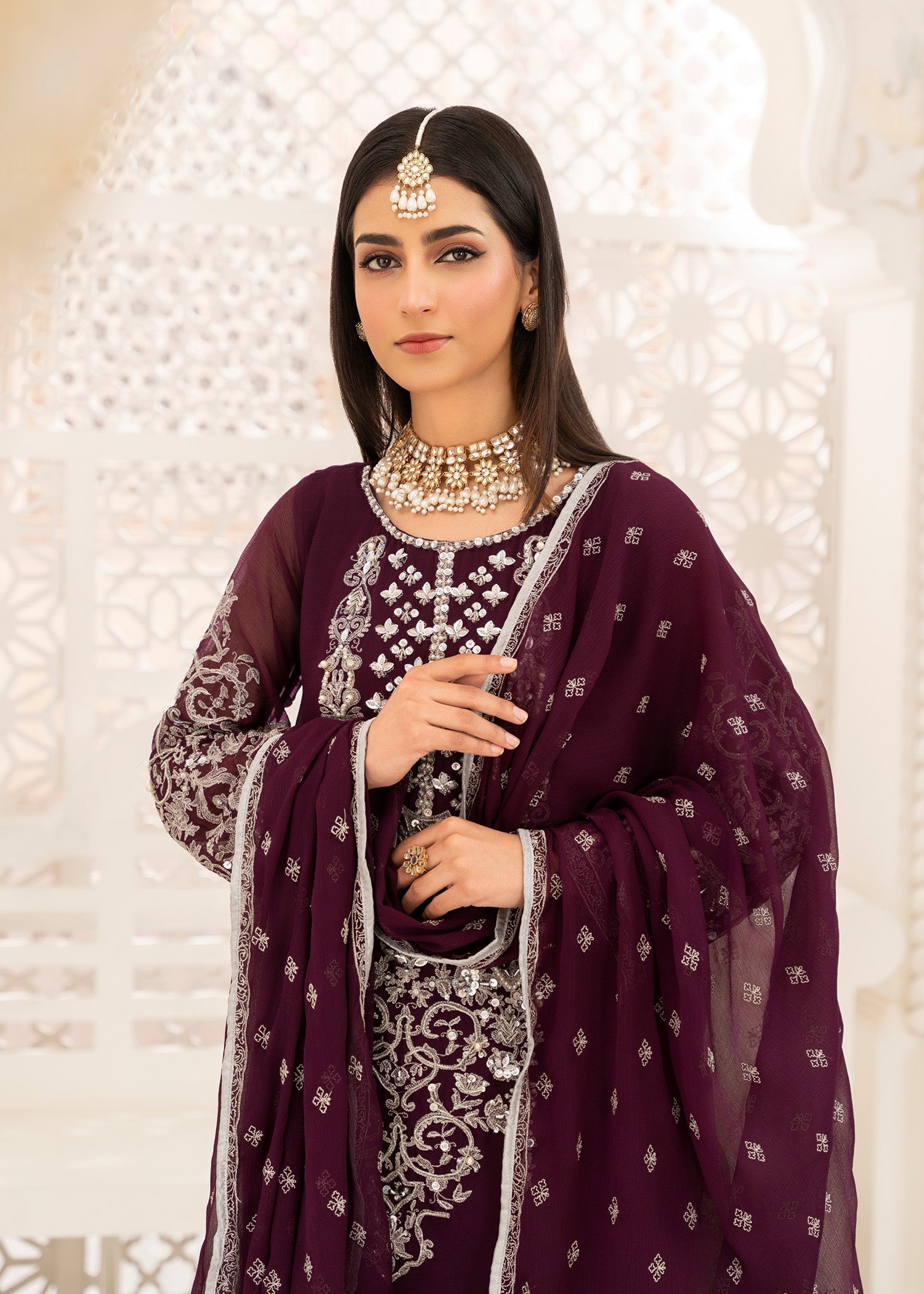 Ladies Purple Chiffon Shalwar Kameez Online in UK USA Canada