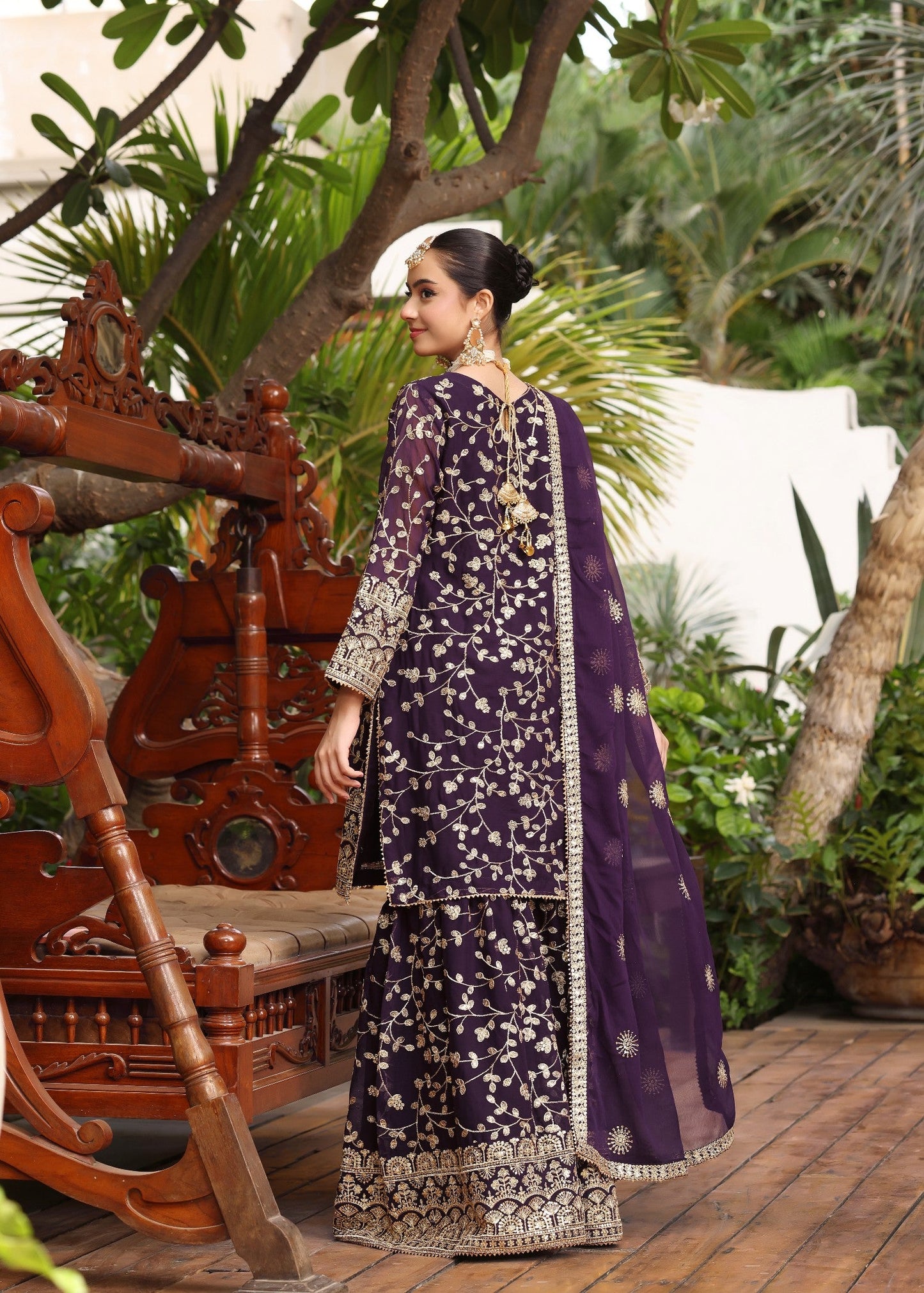 Ladies Purple Embroidered Chiffon Salwar Kameez Online in UK USA Canada