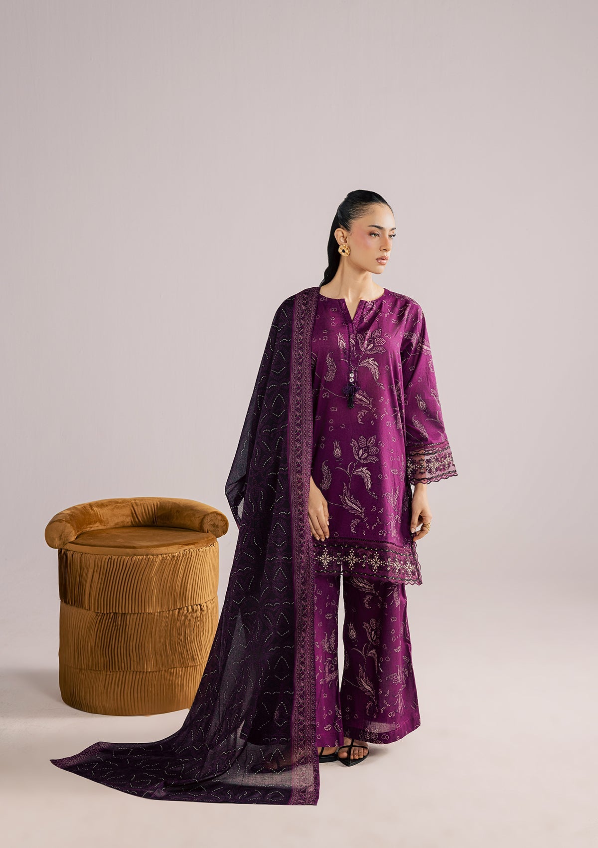 Ladies Purple Embroidered Lawn Shalwar Kameez Online in UK USA Canada