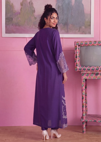 Ladies Purple Heart Dhanak Kurta Set Online in KSA Riyadh Saudi Arabia Oman Bahrain Qatar