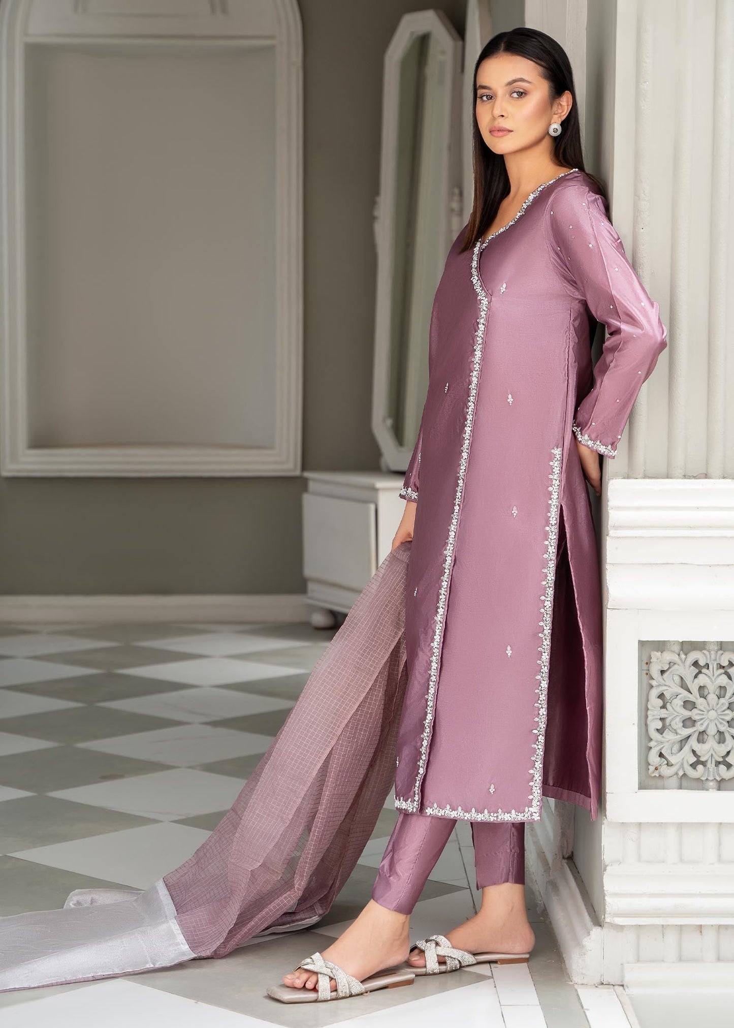 Ladies Purple Kattan Silk Shalwar Kameez Online in UK USA Canada
