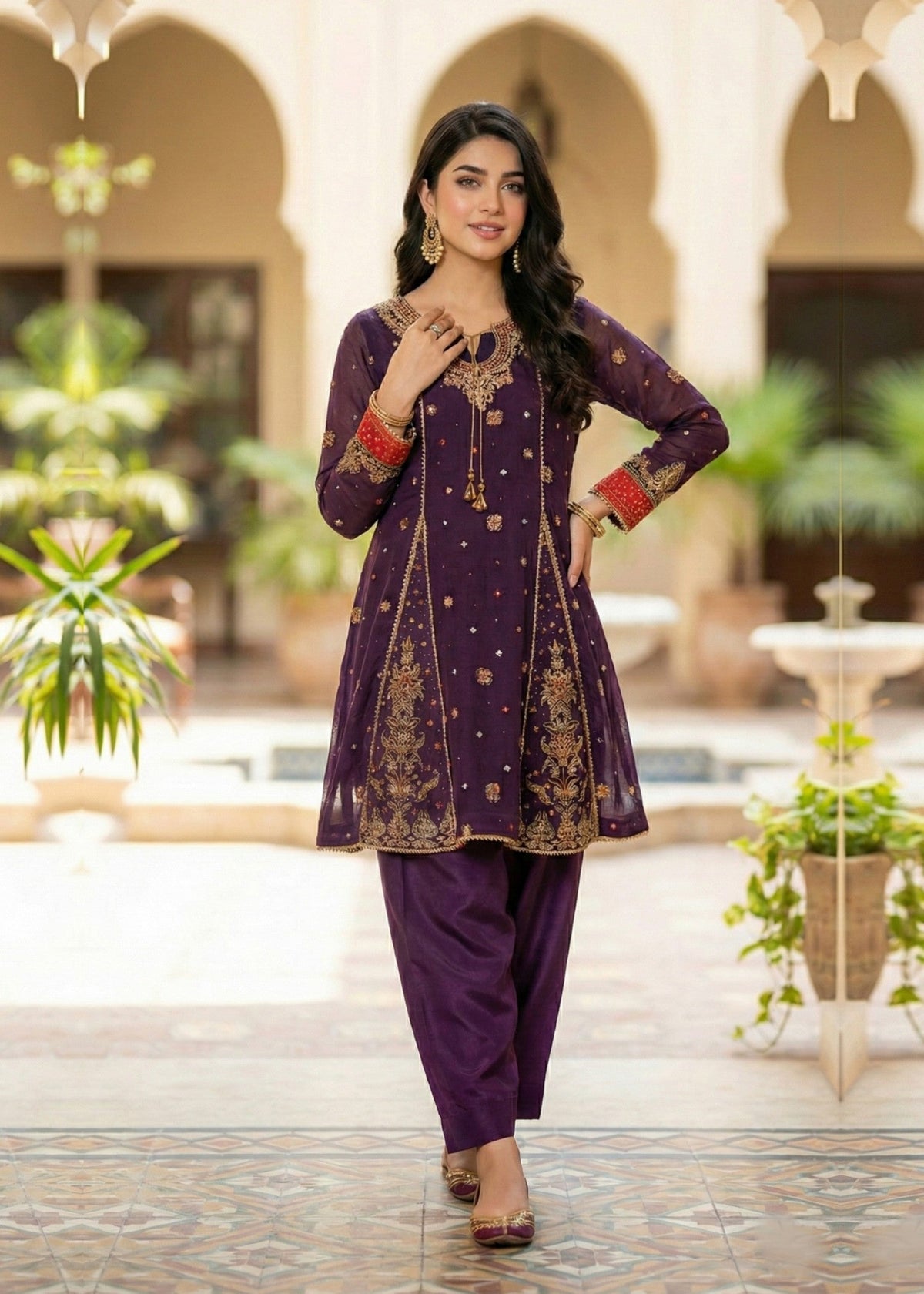 Ladies Purple Khaddi Net Shalwar Kameez Online in KSA Riyadh Saudi Arabia Oman Bahrain Qatar