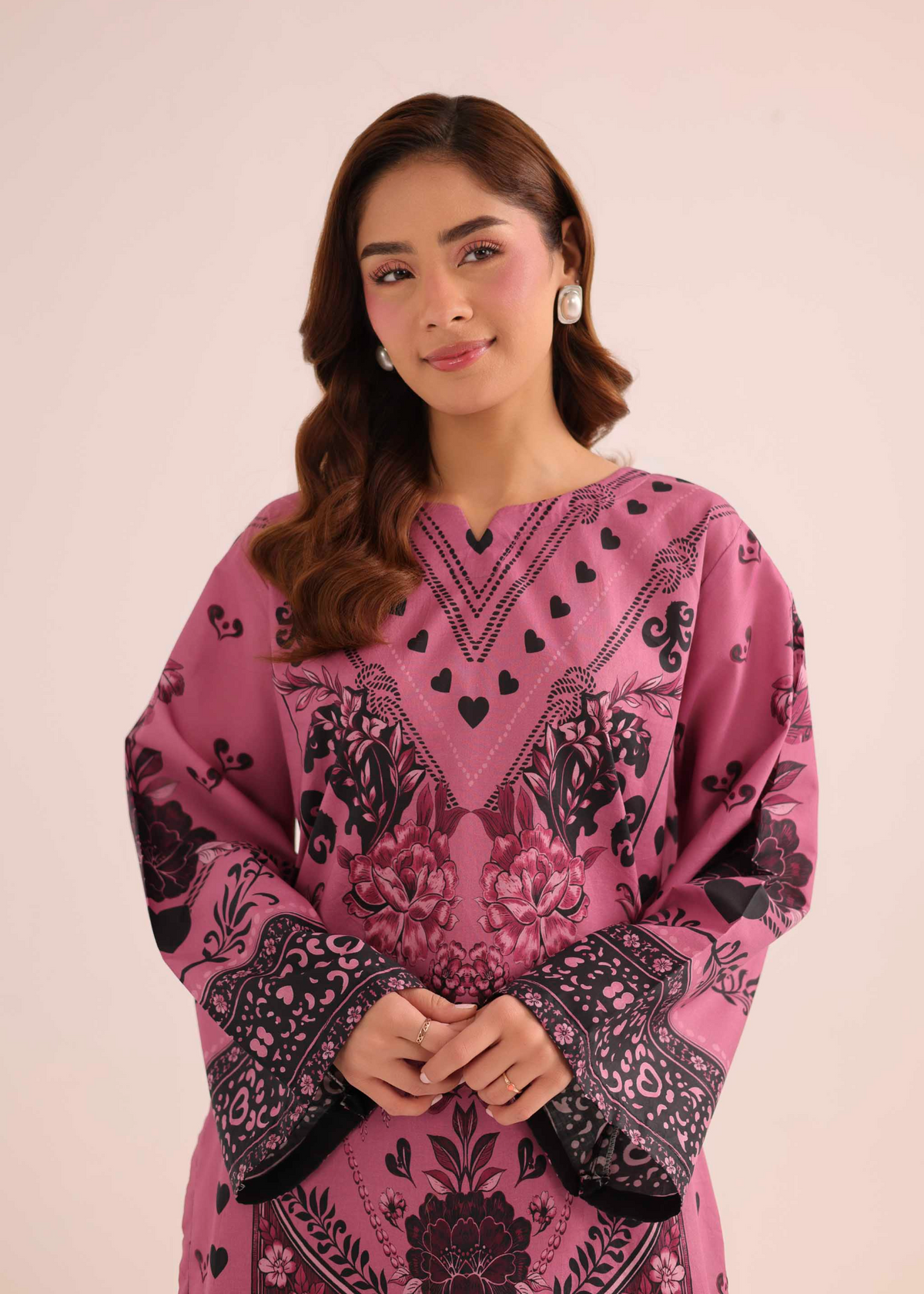 Ladies Purple Printed Lawn Straight Kurta Online in KSA Riyadh Saudi Arabia Oman Bahrain Qatar
