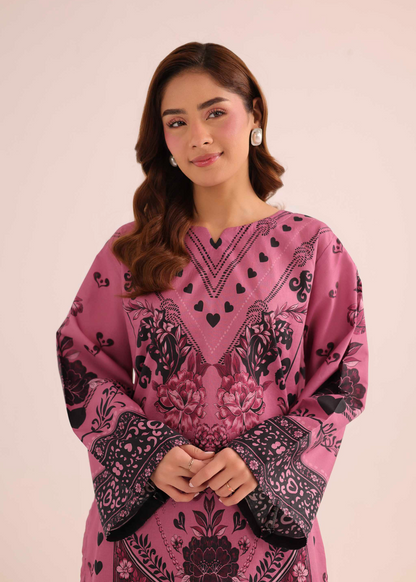 Ladies Purple Printed Lawn Straight Kurta Online in KSA Riyadh Saudi Arabia Oman Bahrain Qatar