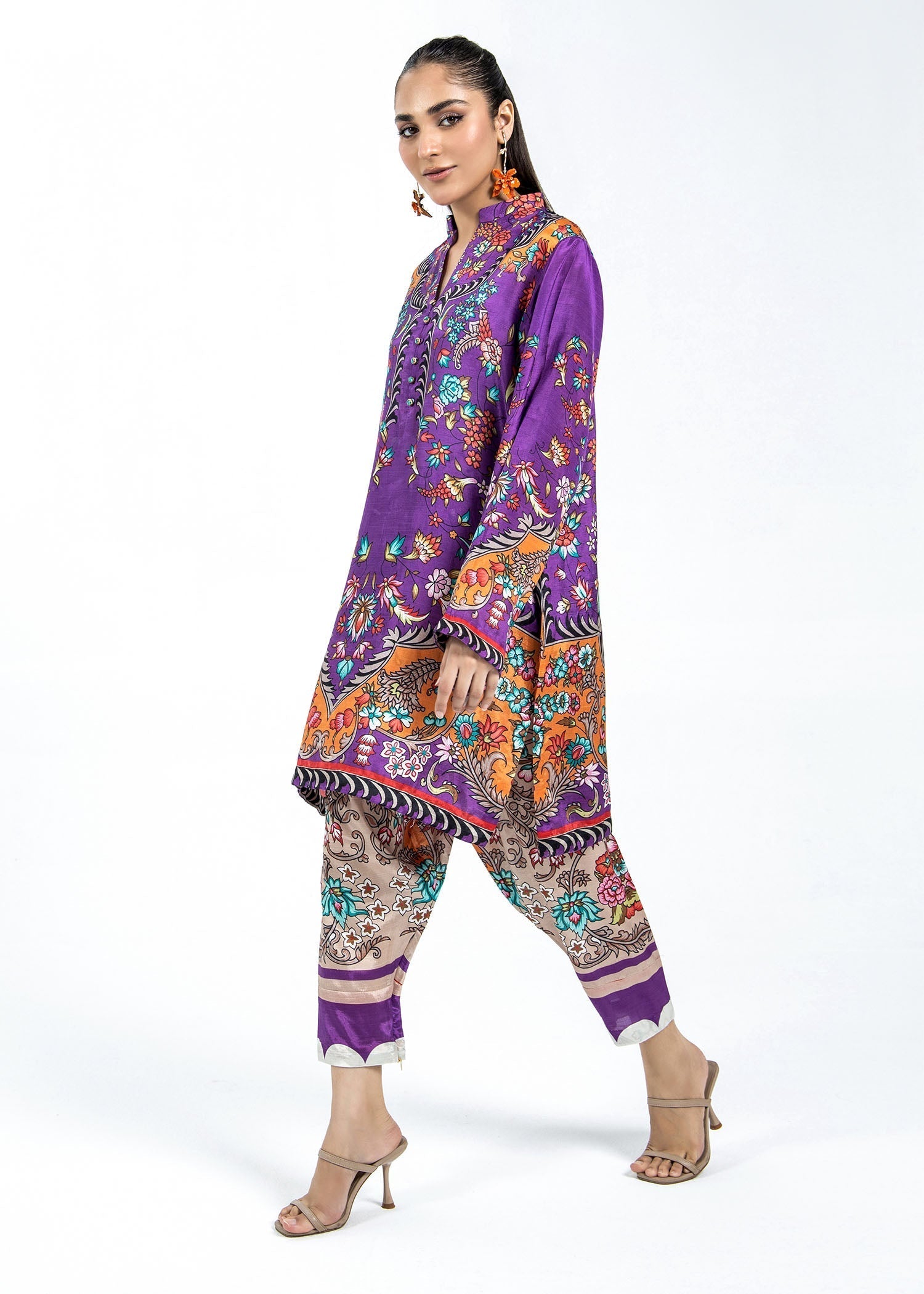 Ladies Purple Raw Silk Shalwar Kameez Online in UK USA Canada