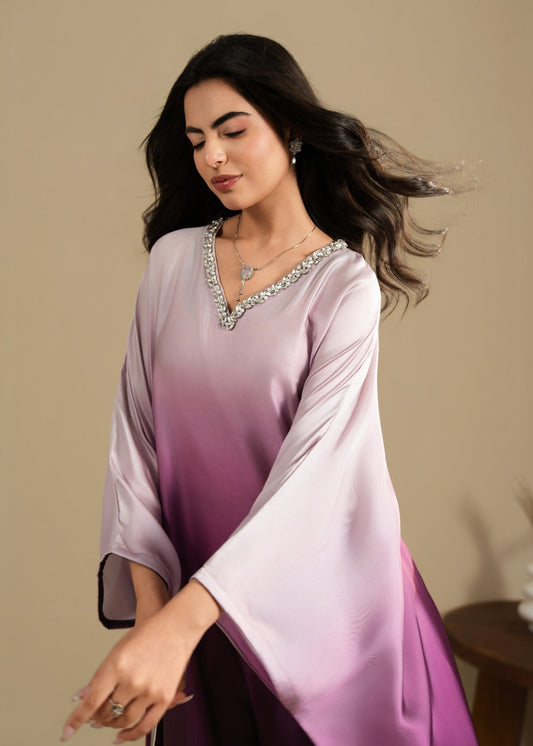 Ladies Purple Silk Embellished Kaftan Online in UK USA Canada