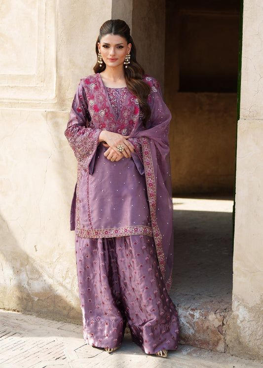 Ladies Purple Silk Pakistani Suit Online in UK USA Canada
