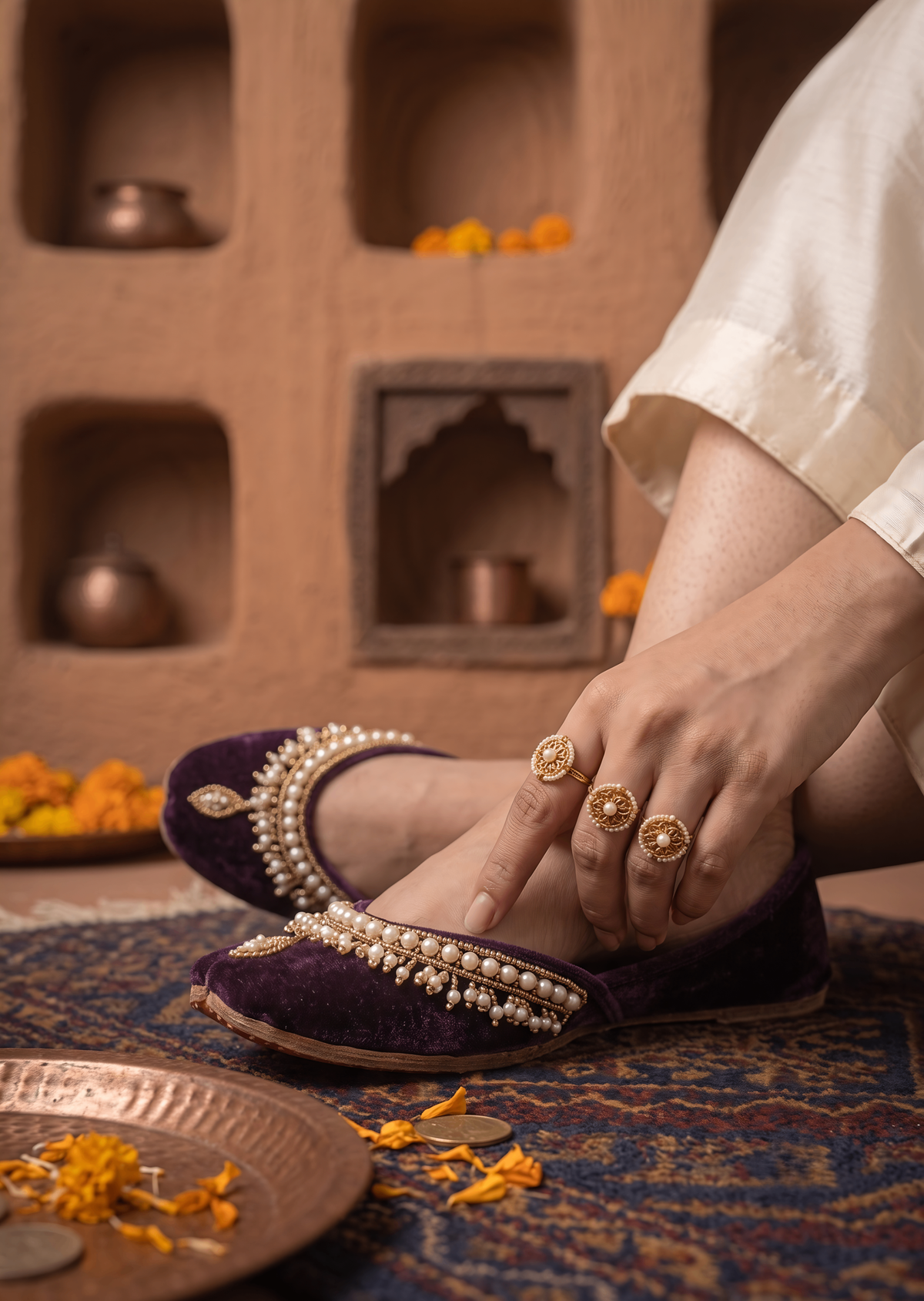 Ladies Purple Velvet Khussa Jutti with Leather Sole Online in Sri Lanka India Australia