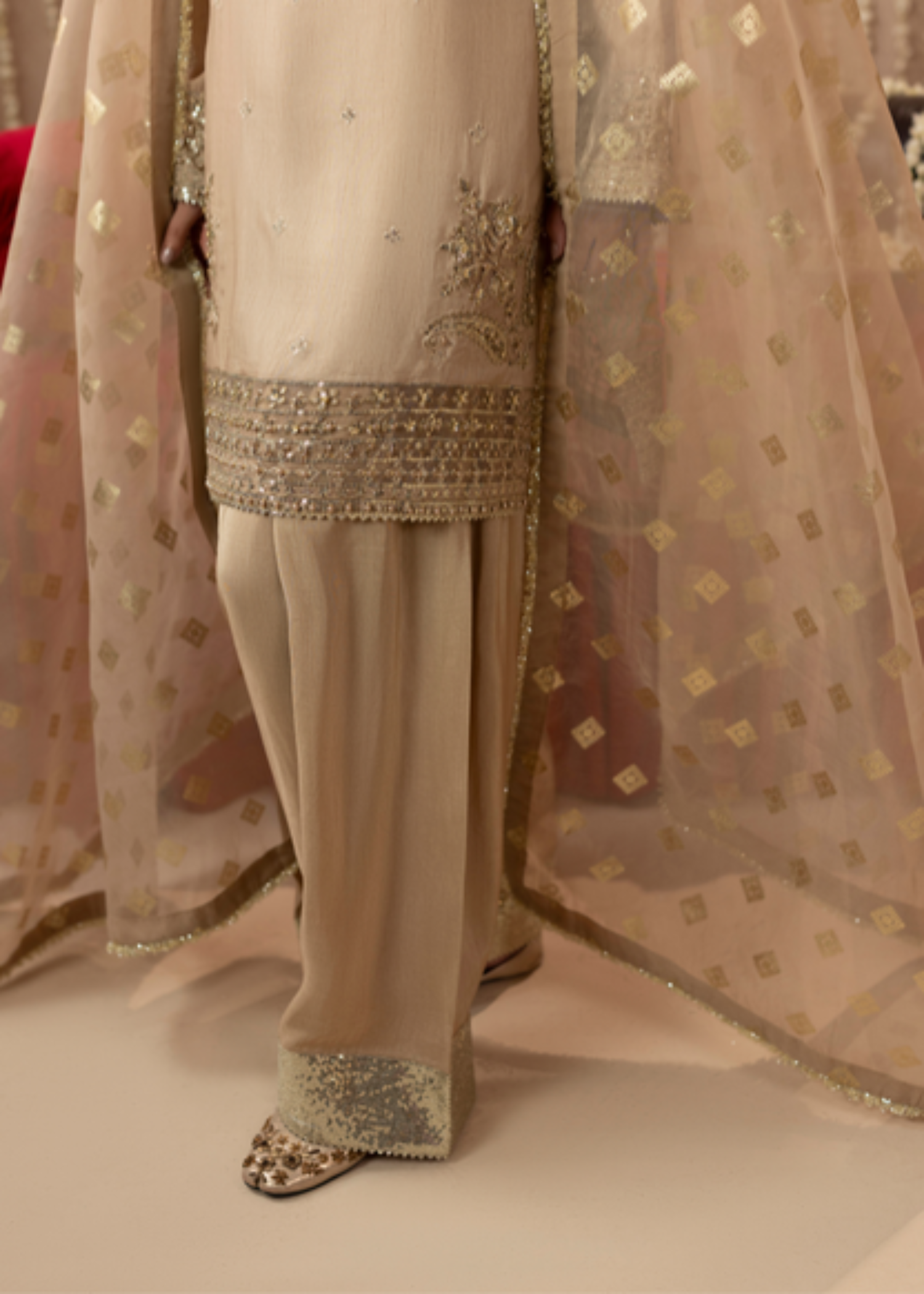 Ladies Raw Silk Farshi Shalwar with Organza Dupatta Online in UK USA Canada