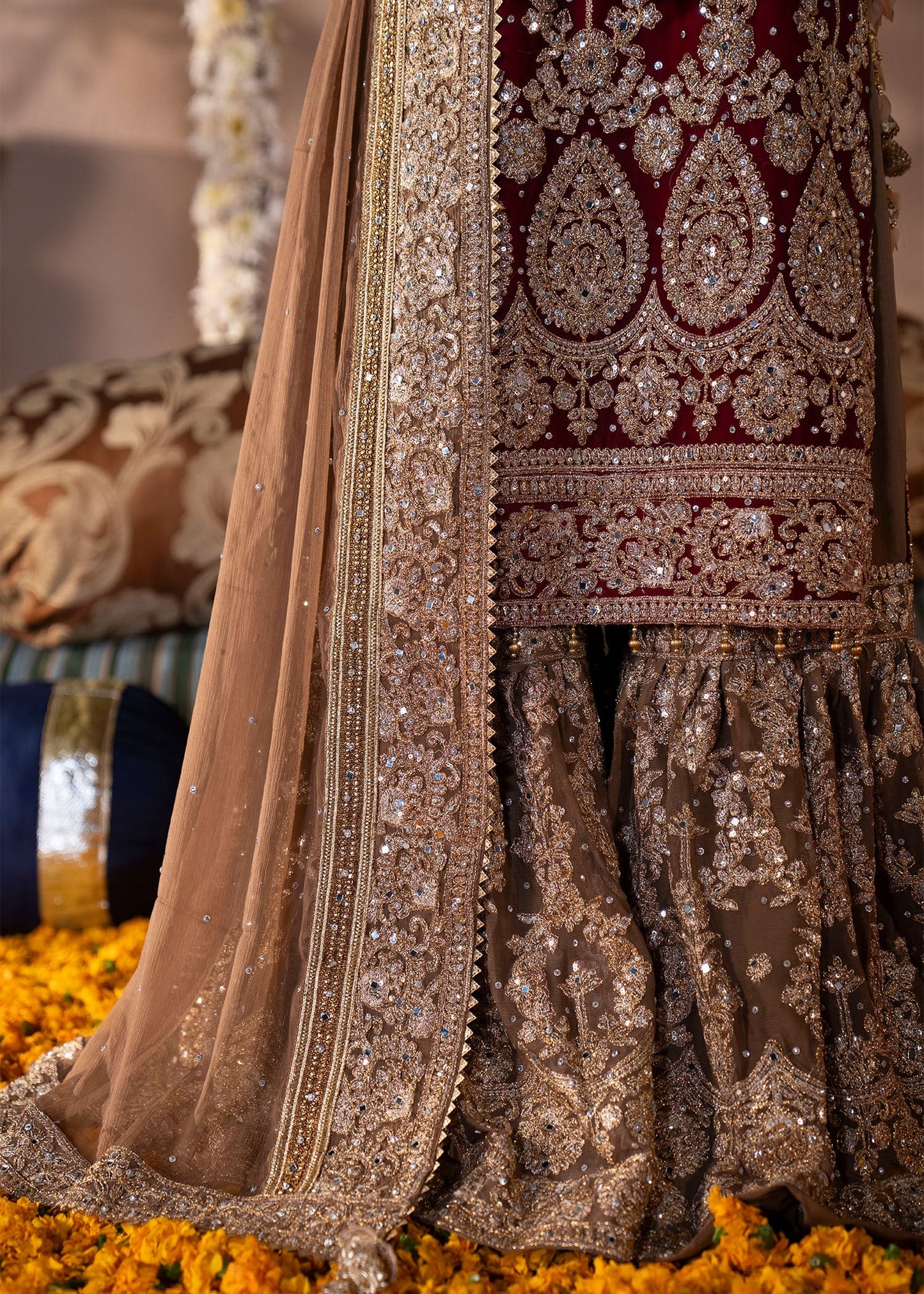 Ladies Red Chiffon Festive Gharara Online in UK USA Canada