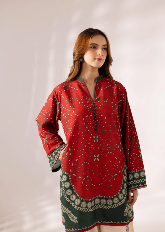 Ladies Red Digital Print Kurti with Bottom Online in UK USA Canada