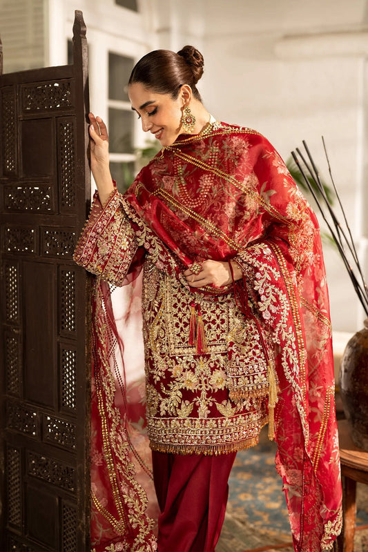 Ladies Red Embellished Organza Salwar Kameez Online in UK USA Canada