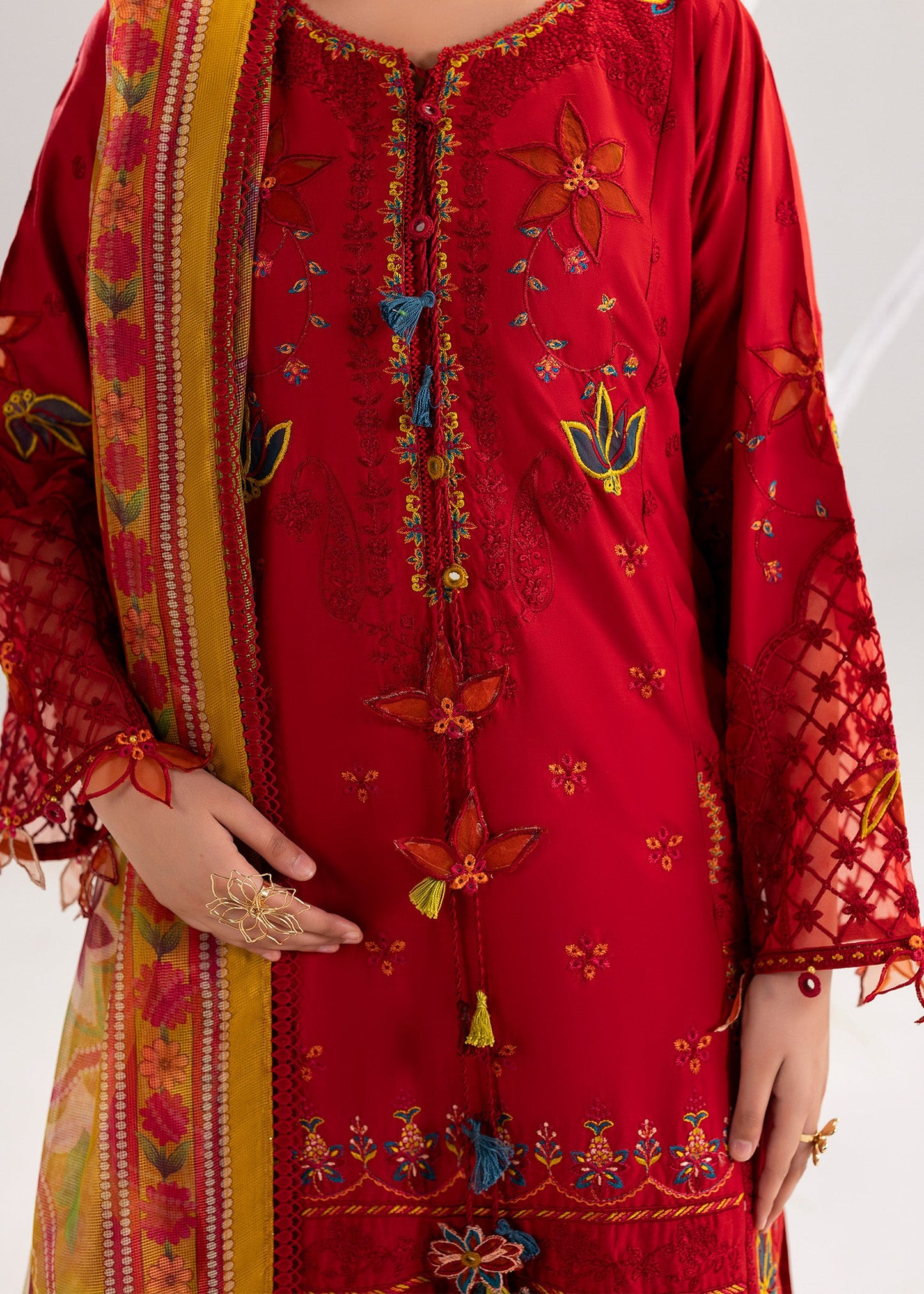 Ladies Red Embroidered 3 Piece Salwar Kameez Online in UK USA Canada