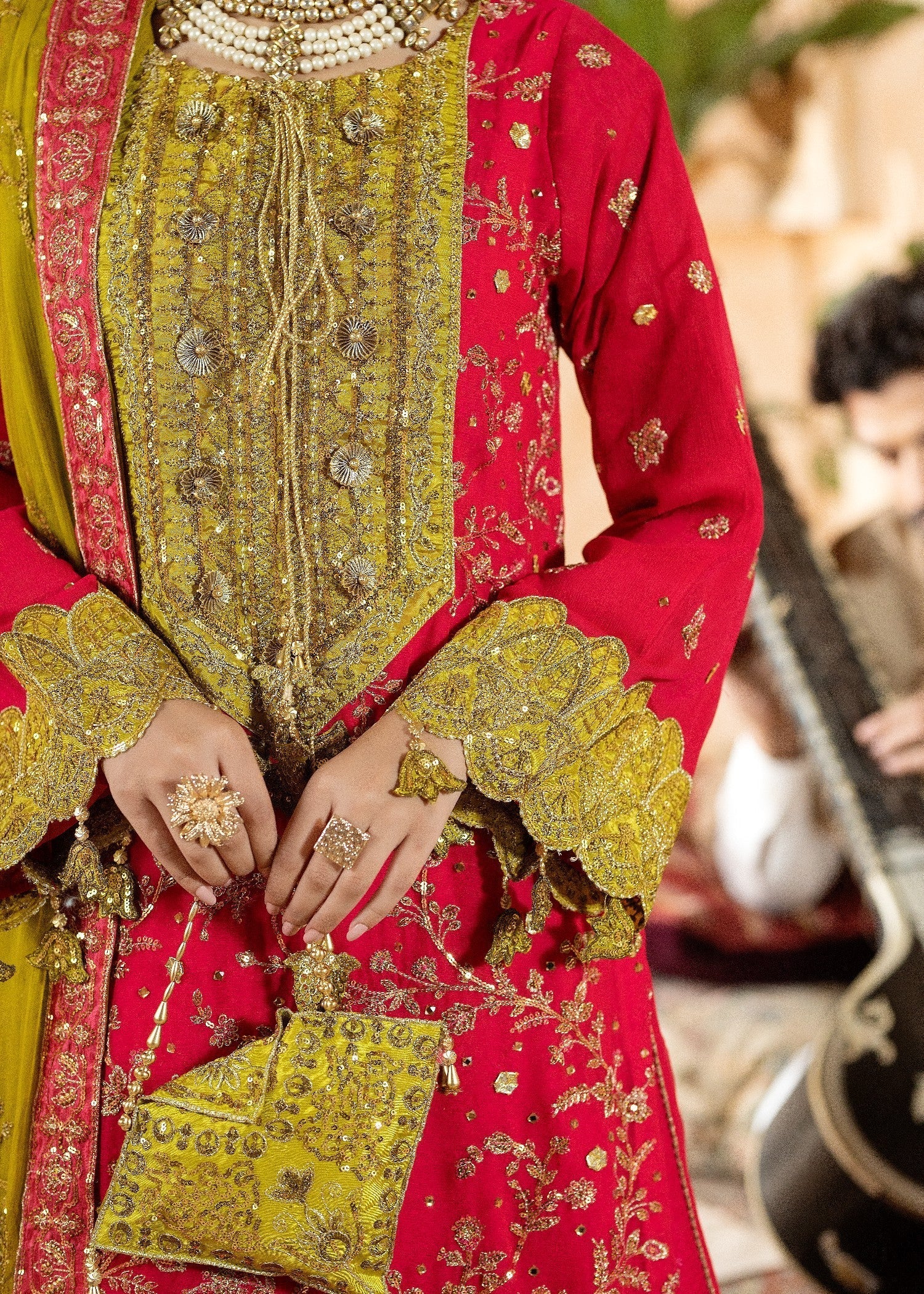 Ladies Red Embroidered Chiffon Salwar Kameez Online in UK USA Canada