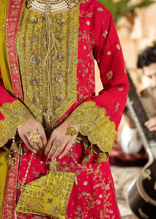 Ladies Red Embroidered Chiffon Salwar Kameez Online in UK USA Canada