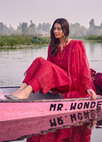 Ladies Red Embroidered Cotton Shalwar Kameez Online in UK USA Canada