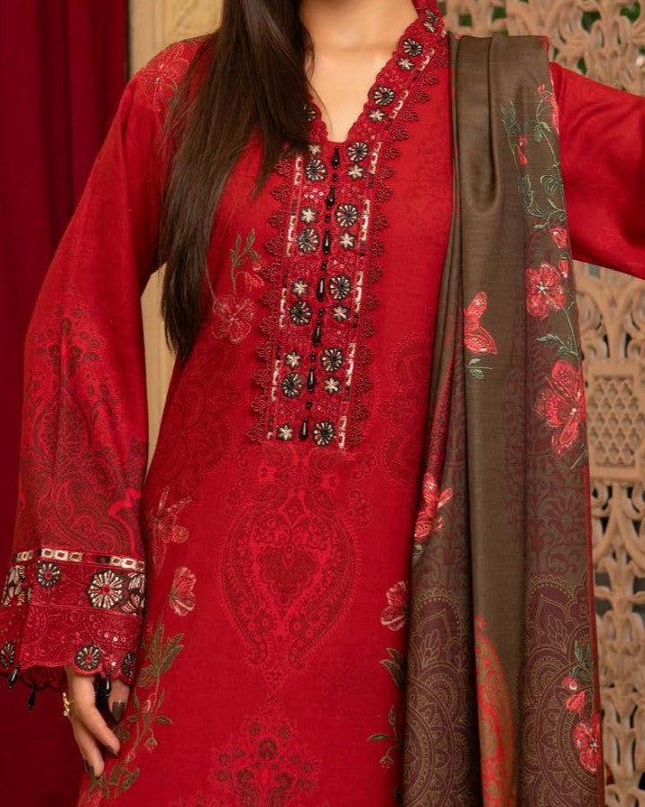 Ladies Red Embroidered Dhanak Suit Online in UK USA Canada