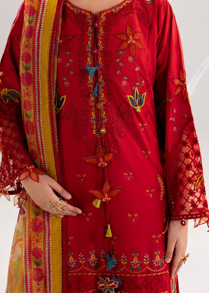 Ladies Red Embroidered Lawn Salwar Suit Online in UK USA Canada