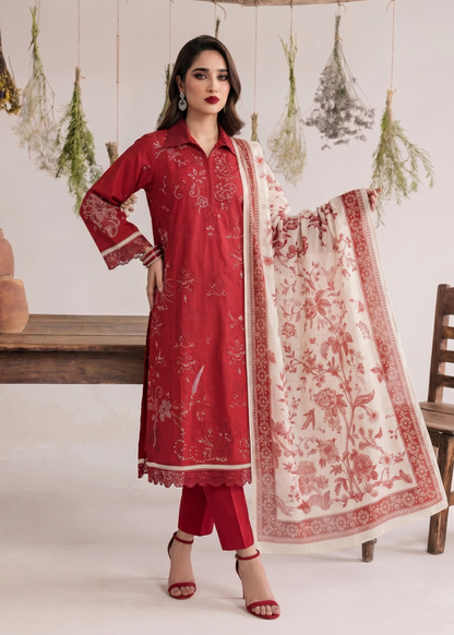 Ladies Red Embroidered Lawn Shalwar Kameez Online in UK USA Canada