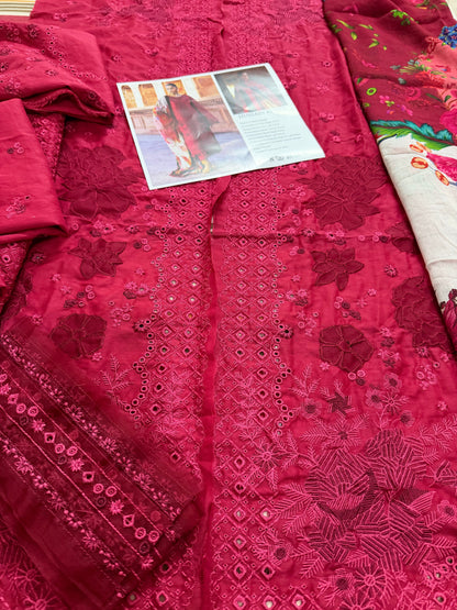 Ladies Red Embroidered Lawn Suit Online in UK USA Canada