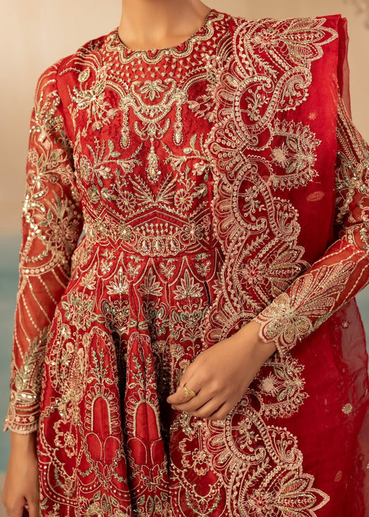 Ladies Red Embroidered Organza Farshi Salwar Kameez Online in UK USA Canada
