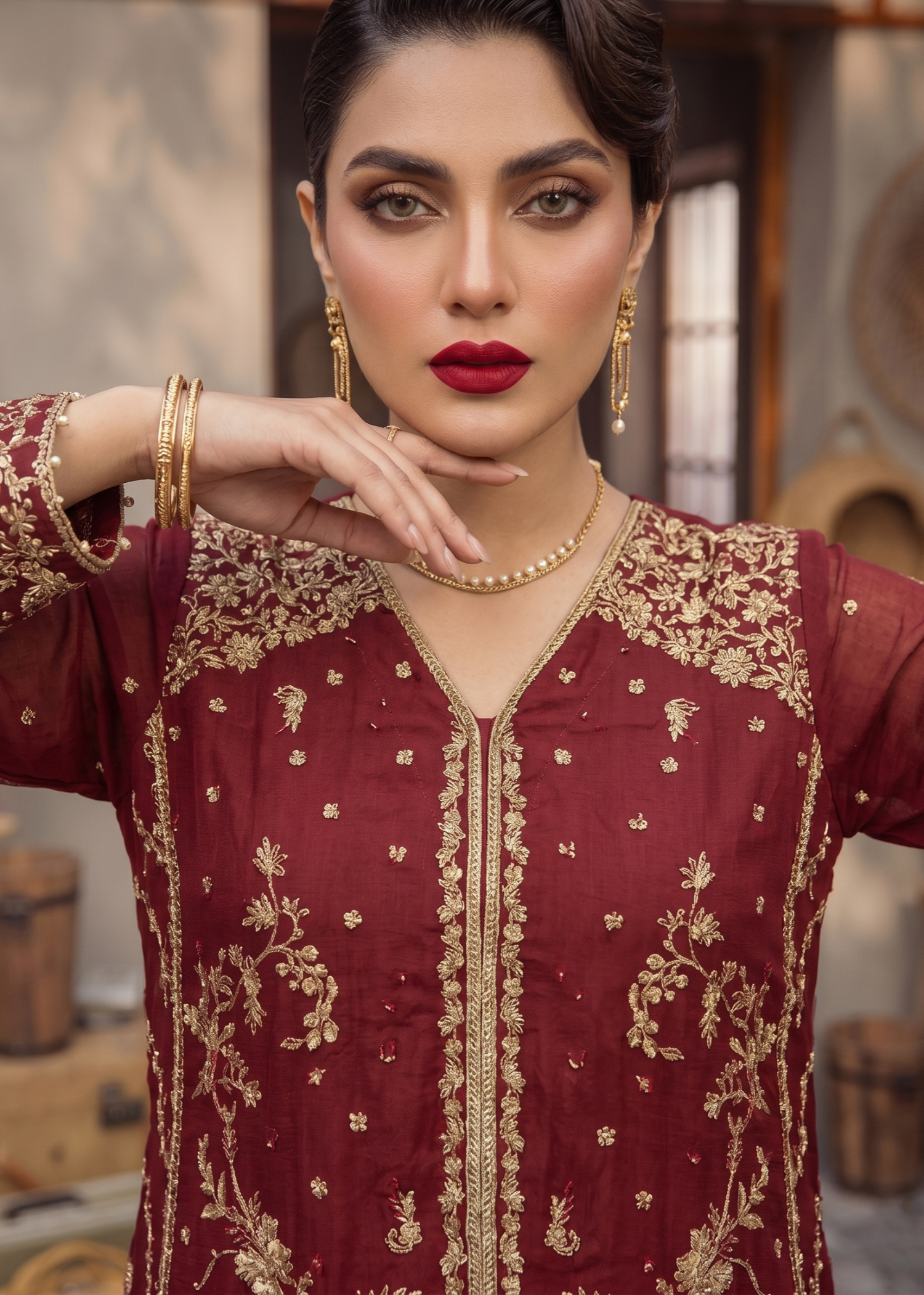 Ladies Red Embroidered Organza Kurta Suit Online in UK USA Canada