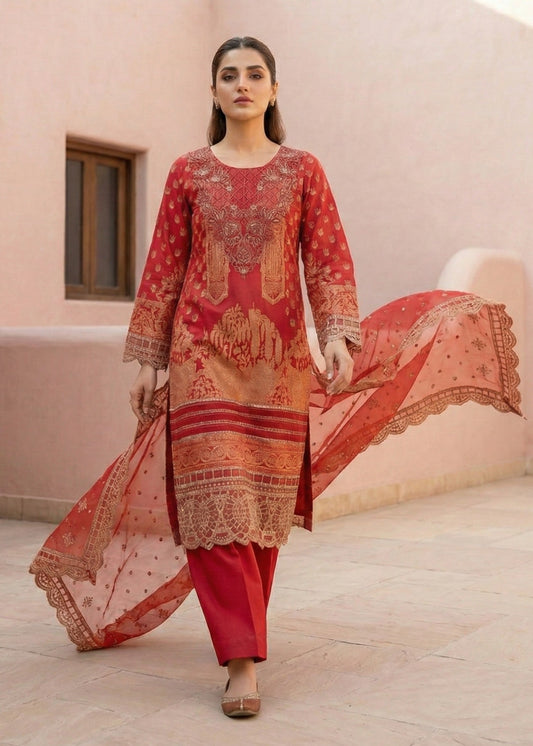 Ladies Red Embroidered Shalwar Kameez Online in UK USA Canada