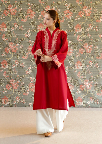 Ladies Red Lawn Embroidered Kurta Online in KSA Riyadh Saudi Arabia Oman Bahrain Qatar