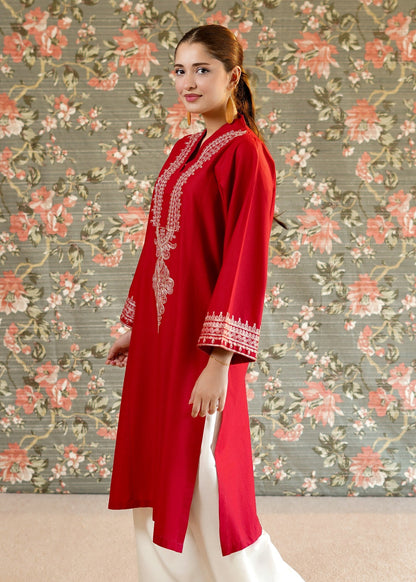 Ladies Red Lawn Embroidered Kurta Online in KSA Riyadh Saudi Arabia Oman Bahrain Qatar