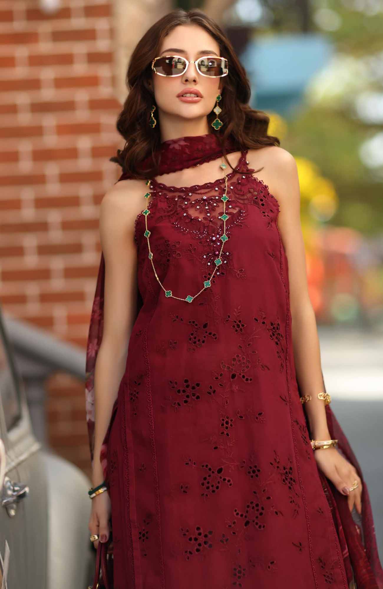 Ladies Red Lawn Shalwar Kameez Online in UK USA Canada