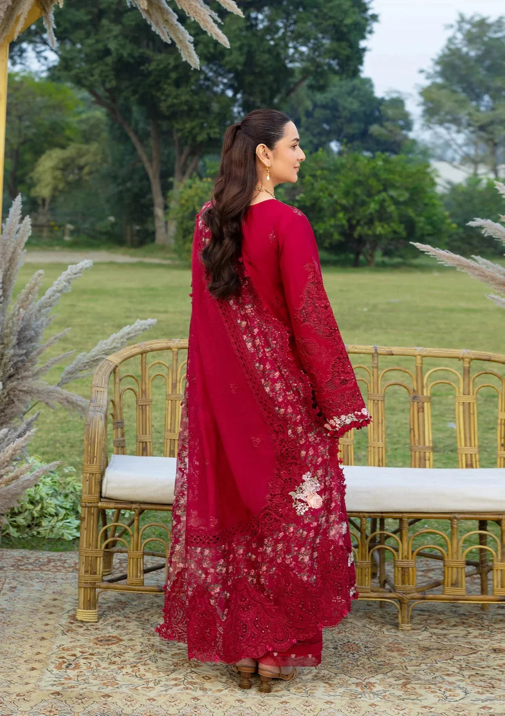 Ladies Red Lawn Unstitched Suit Online in UK USA Canada