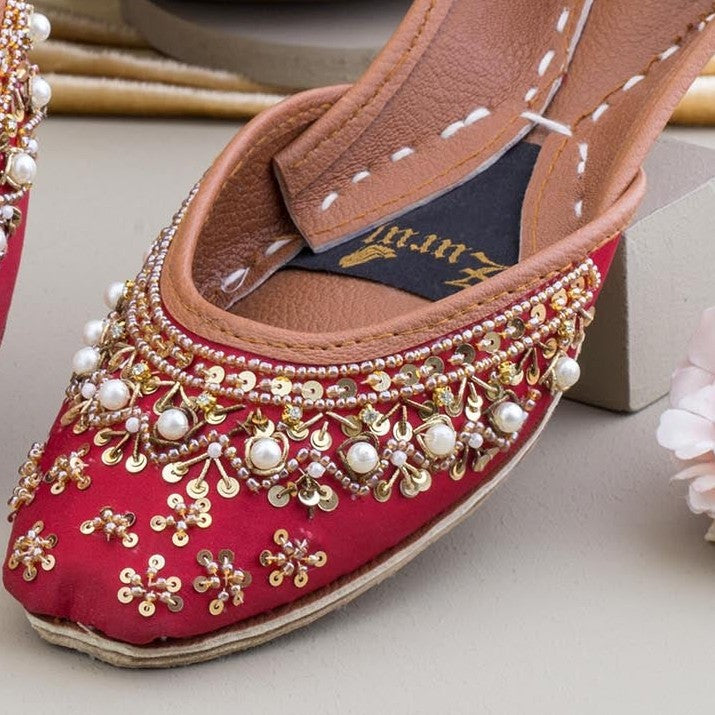 Ladies Red Leather Ethnic Shoes Online in KSA Riyadh Saudi Arabia Oman Bahrain Qatar