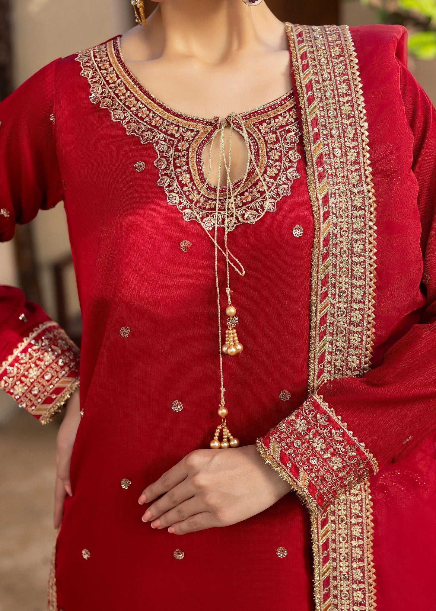 Ladies Red Organza Dupatta Partywear Suit Online in UK USA Canada