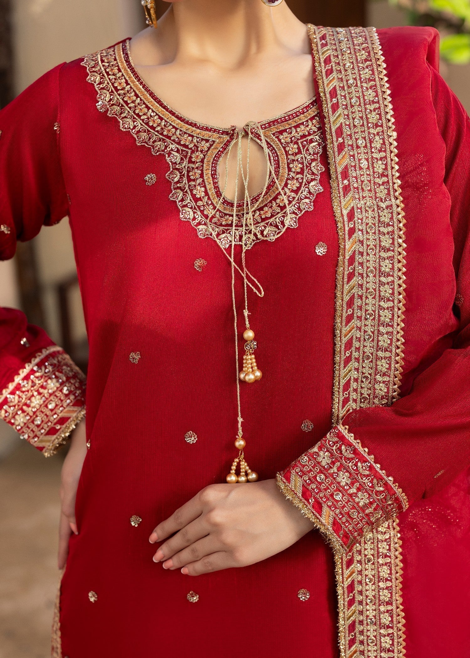 Ladies Red Organza Dupatta Partywear Suit Online in UK USA Canada