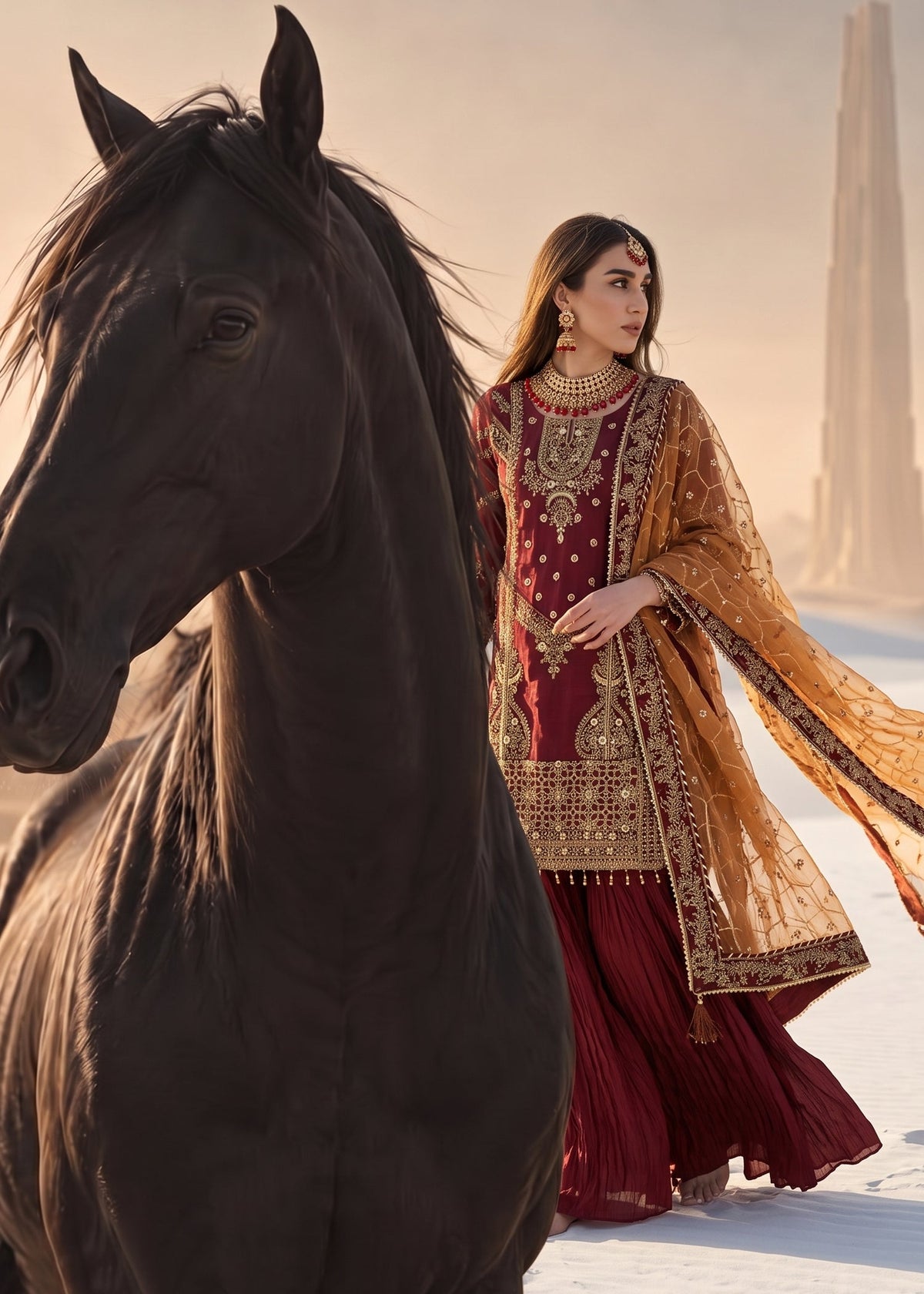 Ladies Red Organza Sharara Online in UK USA Canada