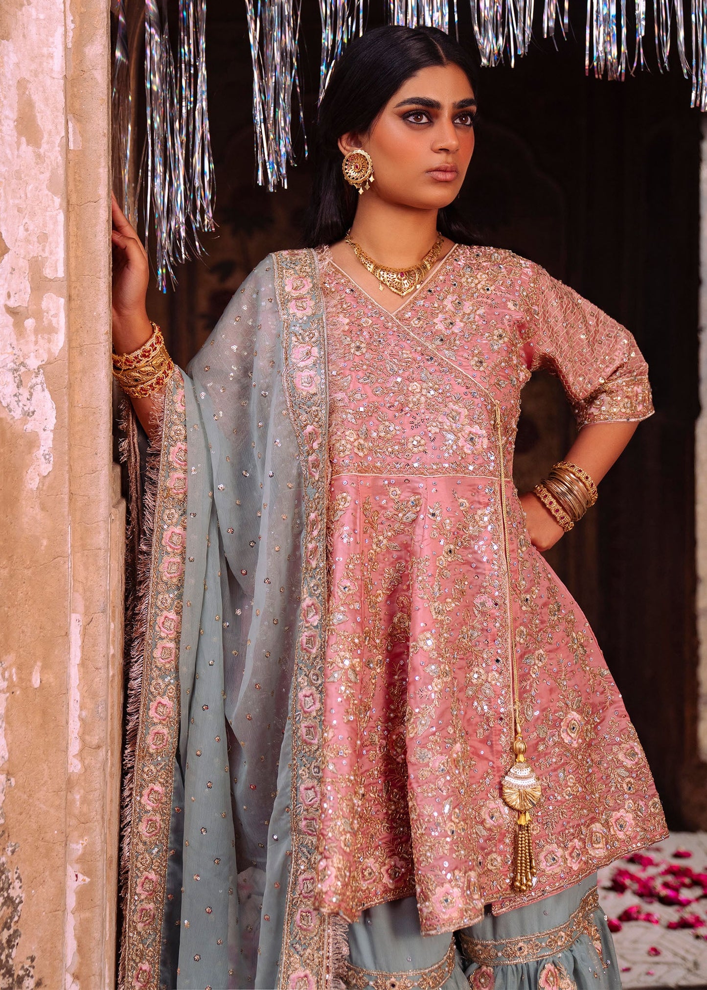Ladies Rose Pink Charmuse Gharara Dupatta Online in Dubai DXB UAE Abudhabi Meena Bazaar