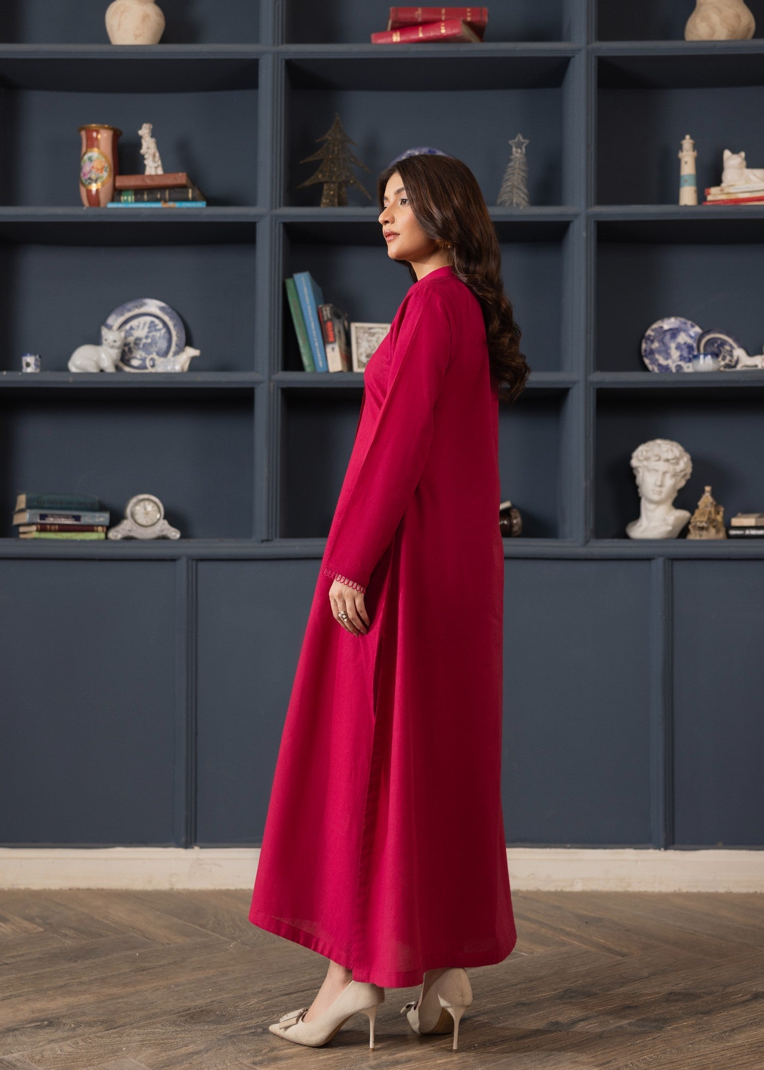 Ladies Rose Red Stitched Lawn Cotton Salwar Kameez Online in UK USA Canada