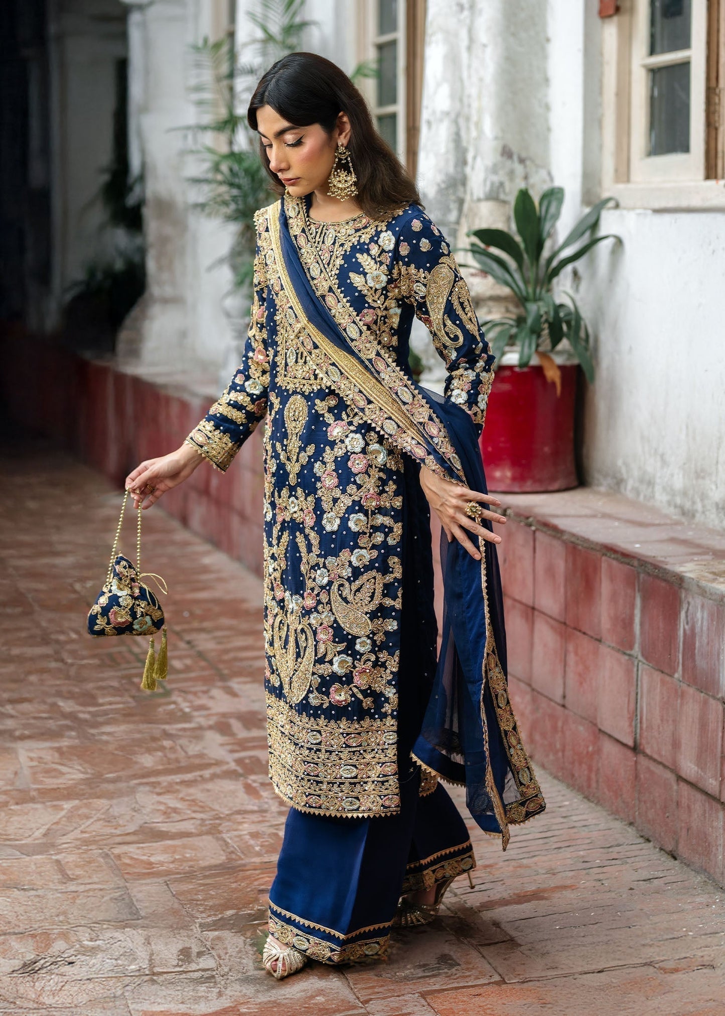 Ladies Royal Blue Chiffon Shalwar Kameez Online in UK USA Canada