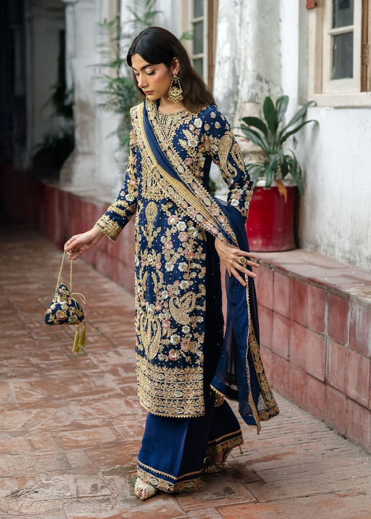 Ladies Royal Blue Chiffon Shalwar Kameez Online in UK USA Canada