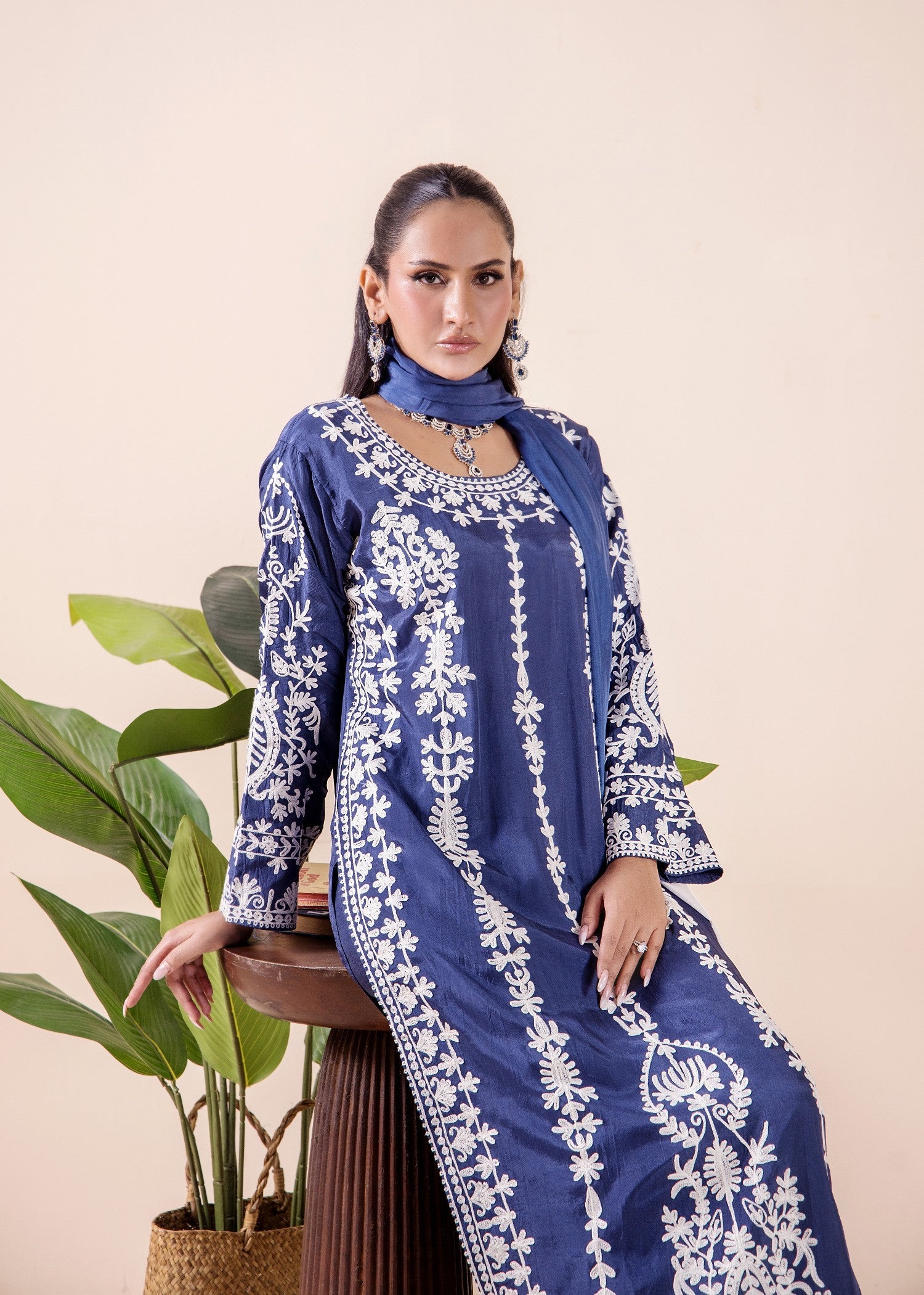 Ladies Royal Blue Embroidered Silk Festive Wear Online in Sri Lanka India Australia