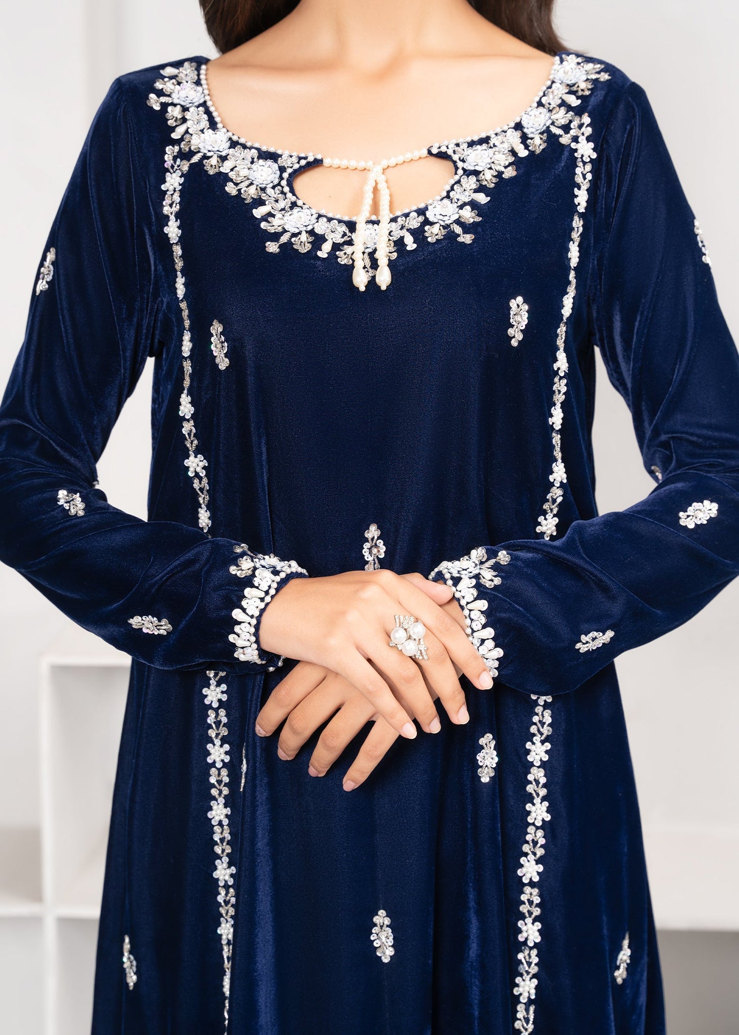 Ladies Royal Blue Velvet Festive Wear Salwar Kameez Online in UK USA Canada