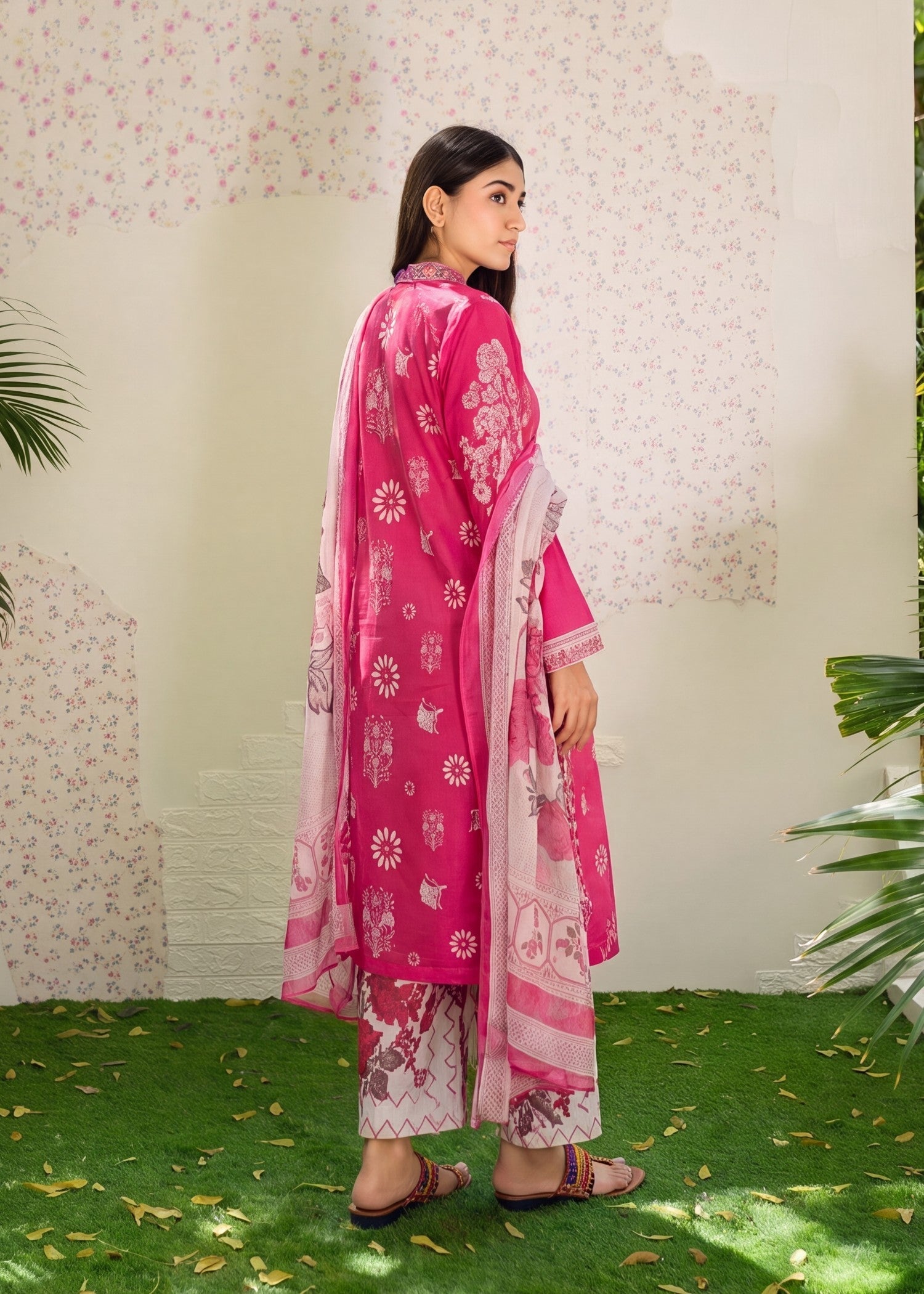 Ladies Ruby Red Lawn Suit Online in KSA Riyadh Saudi Arabia Oman Bahrain Qatar