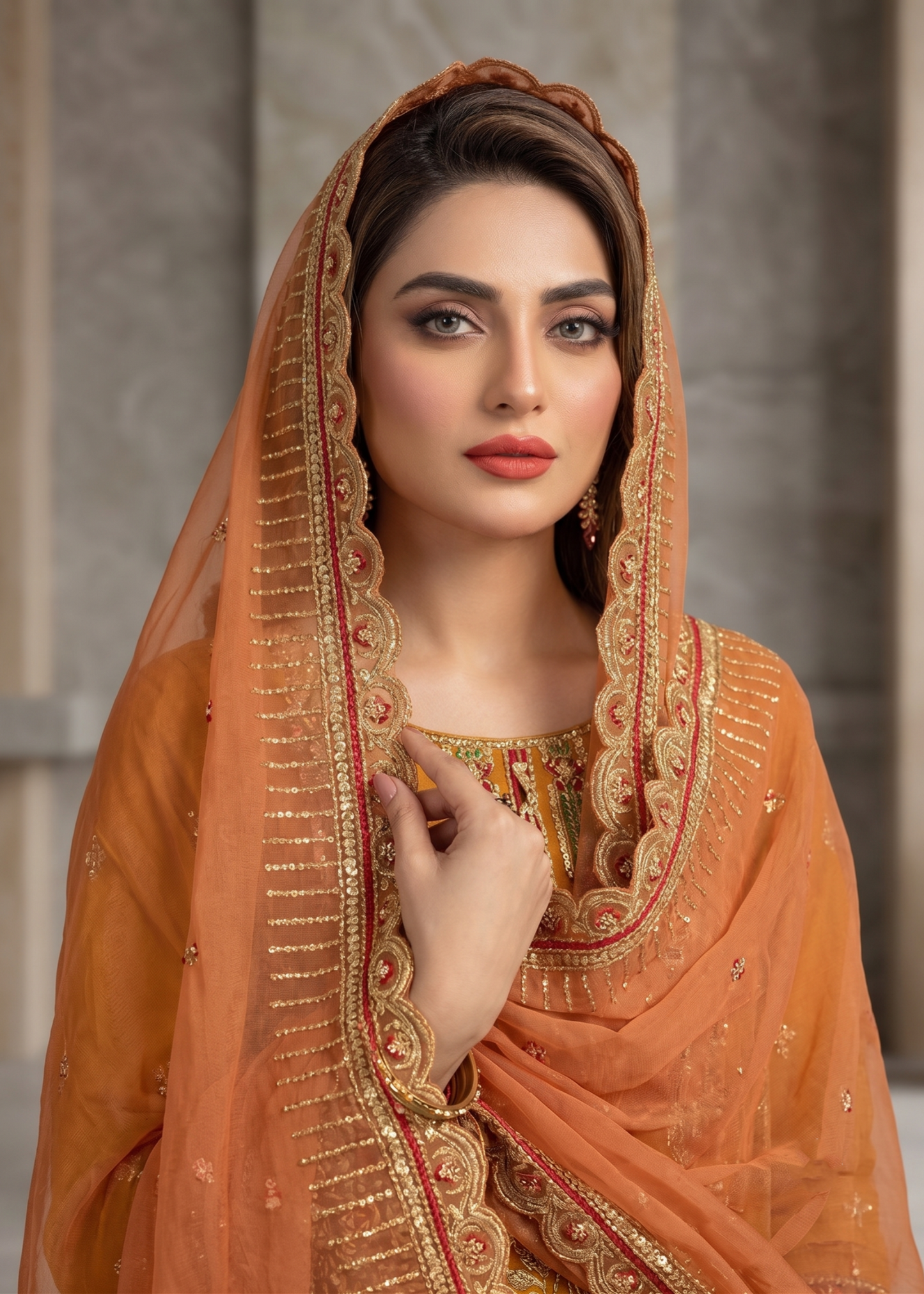 Ladies Rust Orange Embroidered Organza Kurta Suit Online in UK USA Canada