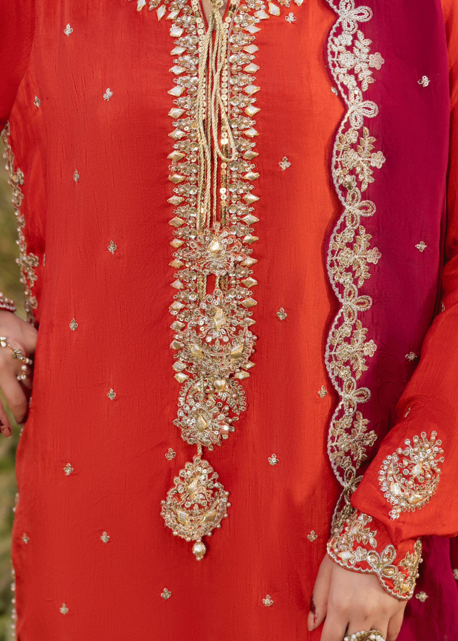 Ladies Rust Orange Festive Embroidered Silk Suit Online in UK USA Canada