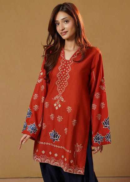 Ladies Rust Orange Khaddar Kurta Set Online in UK USA Canada