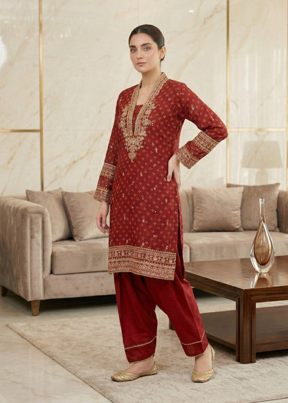 Ladies Rust Red Chiffon Shalwar Kameez Online in UK USA Canada