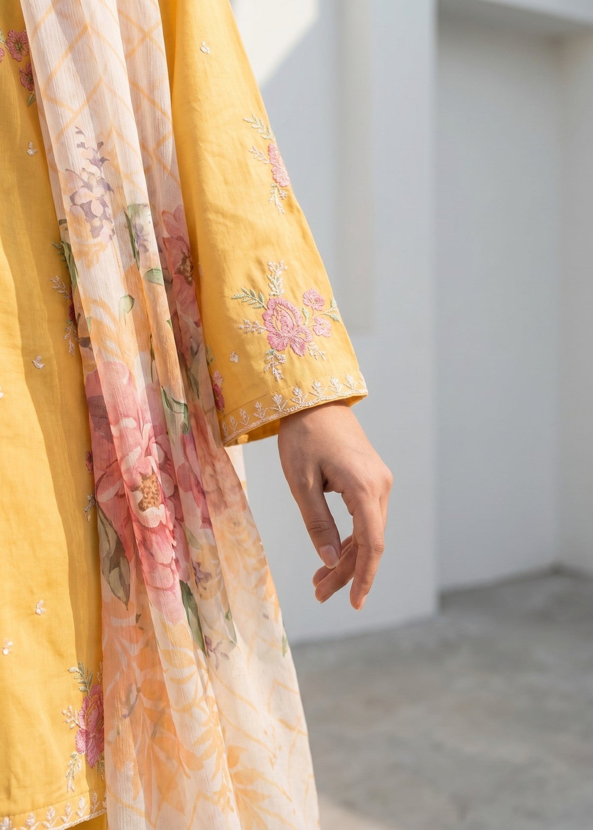 Ladies Saffron Dhanak Kurta Set for Daily Wear Online in UK USA Canada