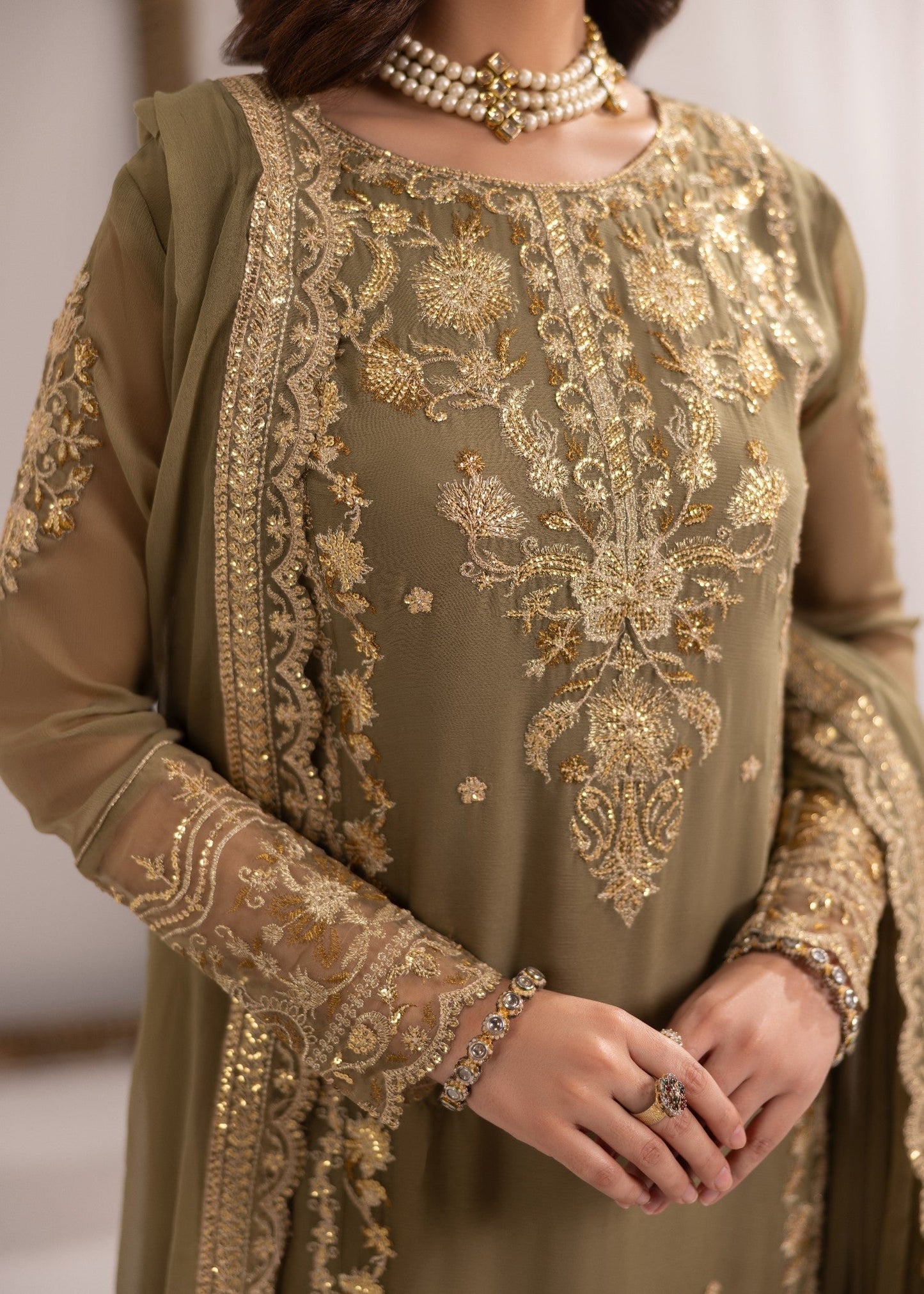 Ladies Sage Green Embroidered Festive Kurta Online in UK USA Canada