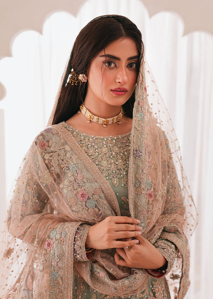 Ladies Sage Green Net Gharara Embroidered Formal Wear Online in UK USA Canada