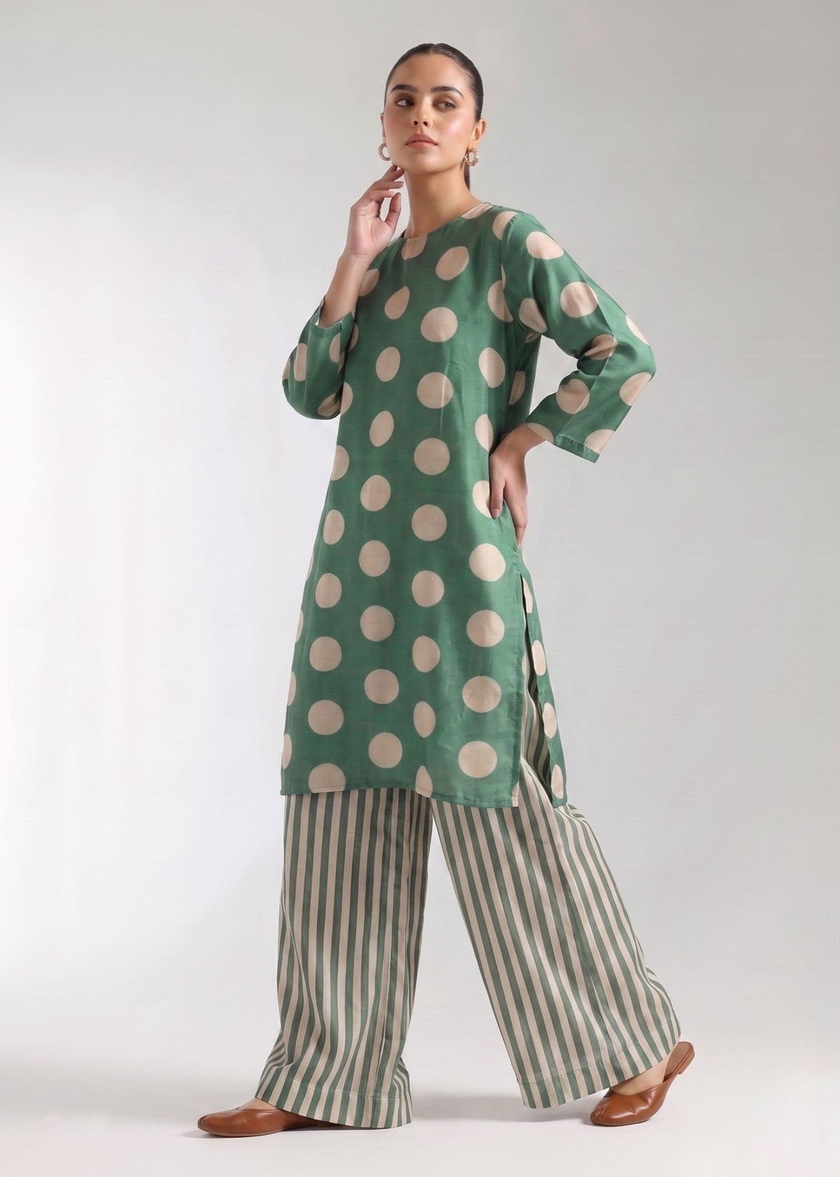 Ladies Sage Green Straight Cut Kurta Pajama Online in UK USA Canada